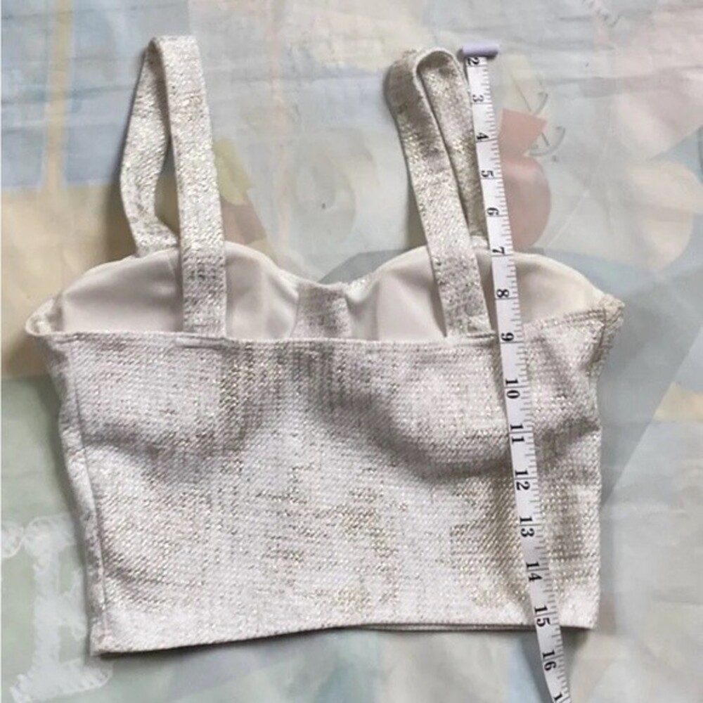 Charlotte Russe Cropped Top Size Small Stretch White &Gold Glitter Cami - Picture 8 of 12
